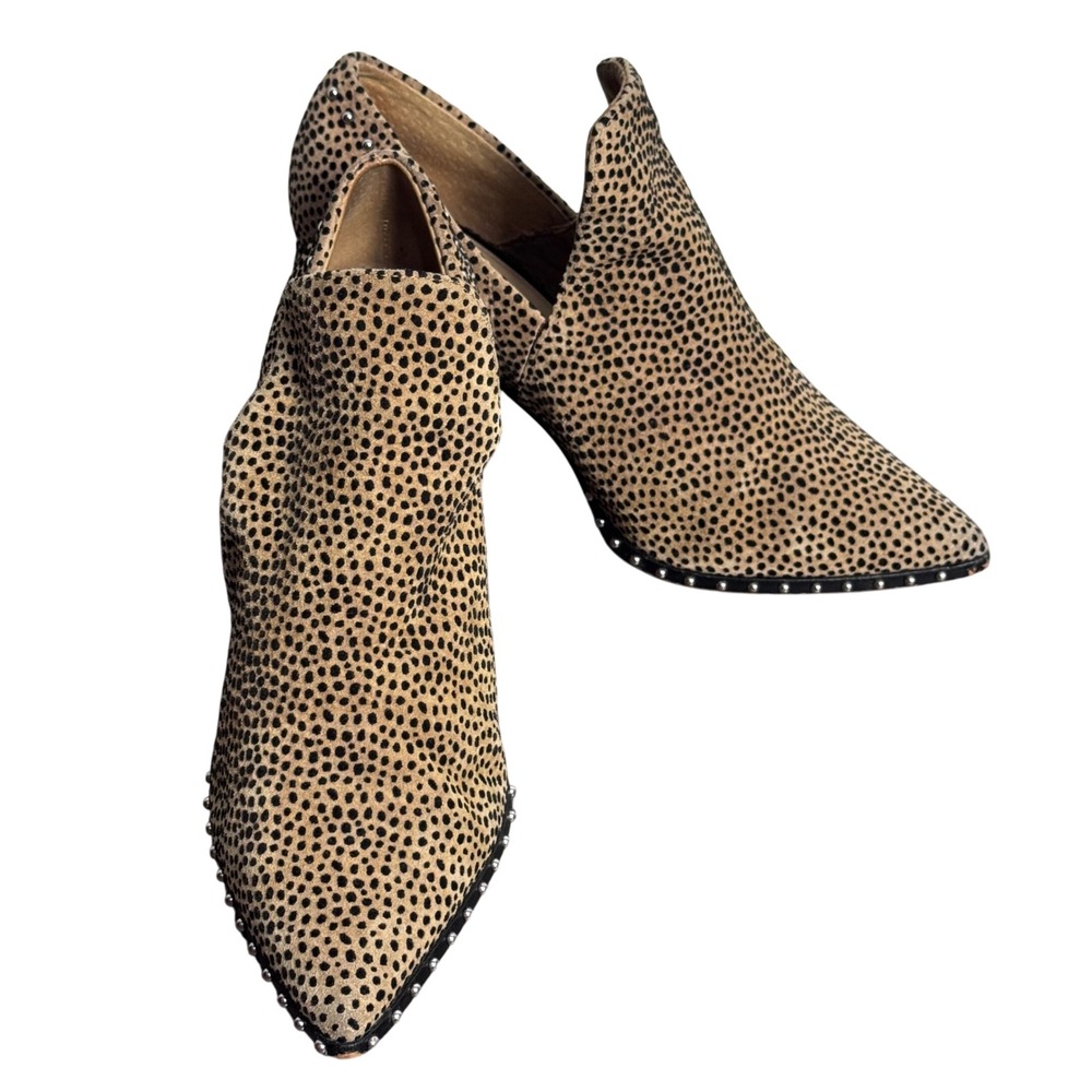 Gianni Bini Cheetah Print Calf Hair Studded Pointed Toe Block Heel Booties 7